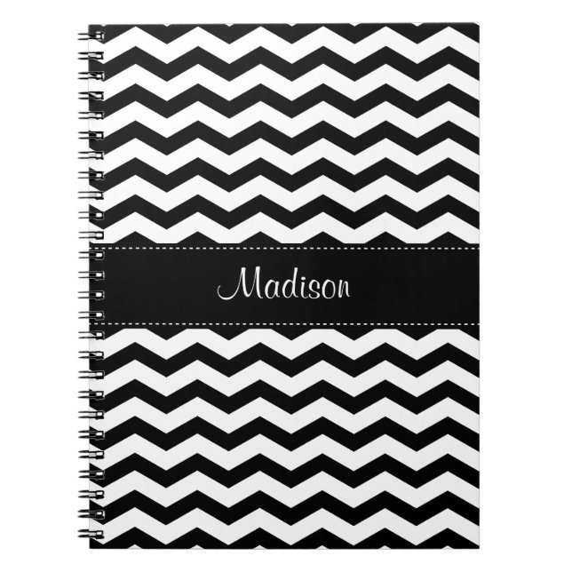 Personalized Black White Chevron Spiral Notebook (Front)
