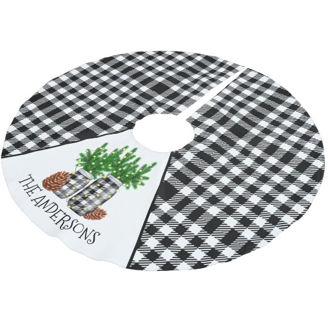 Personalized Black White Christmas Brushed Polyester Tree Skirt (Angled)