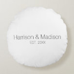 Personalized black white couple name date Wedding Round Pillow<br><div class="desc">Personalized black and white couple name date Wedding Round Pillow
Elegant,  classic,  minimalist design.</div>