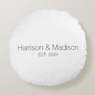 Personalized black white couple name date Wedding Round Pillow