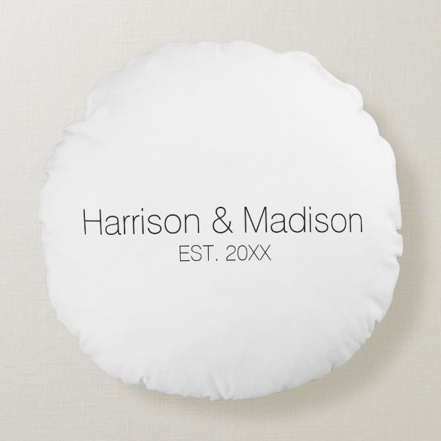 Personalized black white couple name date Wedding Round Pillow (Front)
