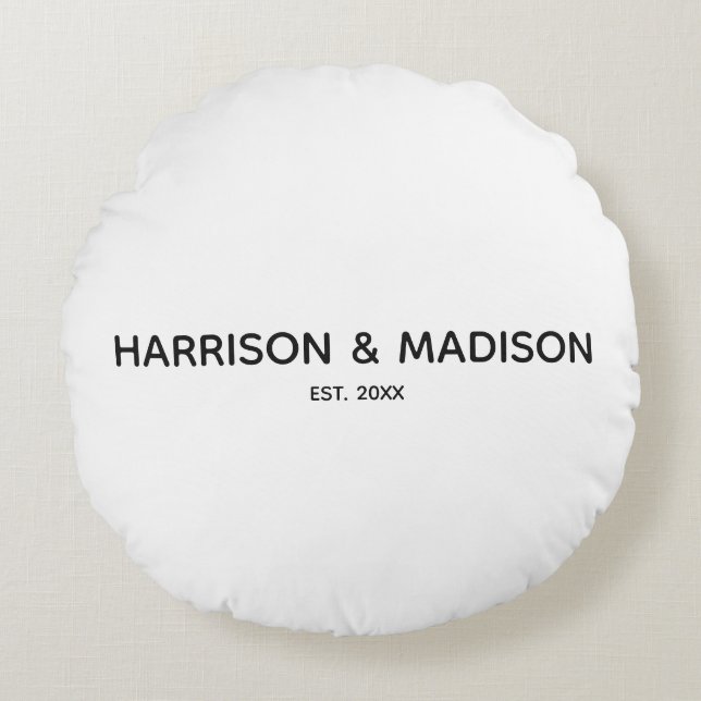 Personalized black white couples name date Wedding Round Pillow (Front)