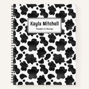 Personalized Black & White Cow Print Notebook
