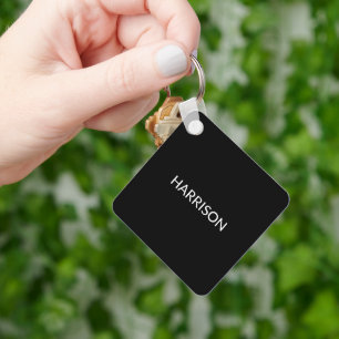 Personalized black white custom name contact Info Keychain