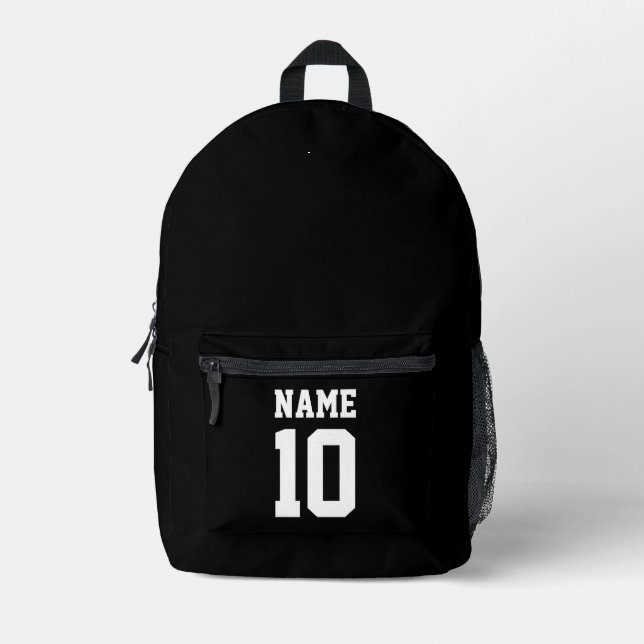 Personalized black white custom name number sports printed backpack (Front)