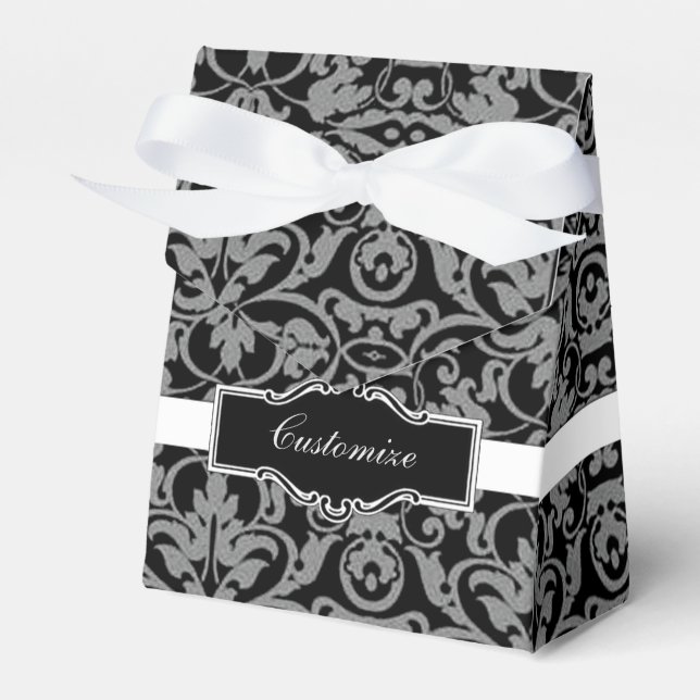 Personalized Black & White Damask Favour Box (Front Side)