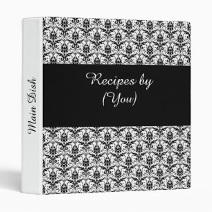 Personalized Black & White Damask Recipe Cook Book Binder