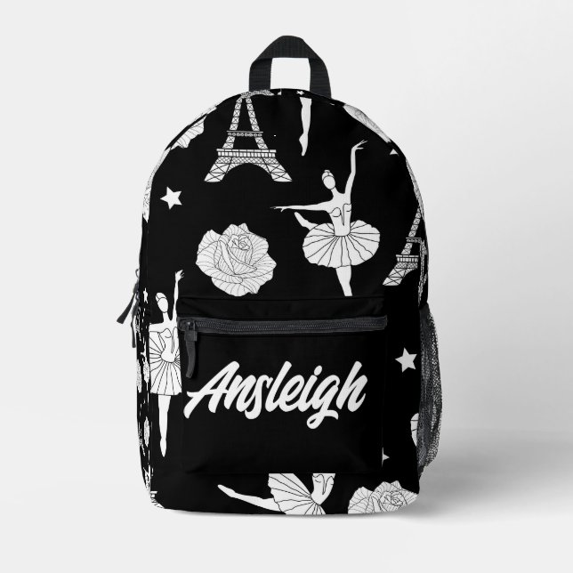 Personalized Black & White Dance Printed Backpack (Front)