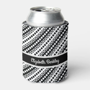 Personalized, Black & White Diagonal Retro Pattern Can Cooler