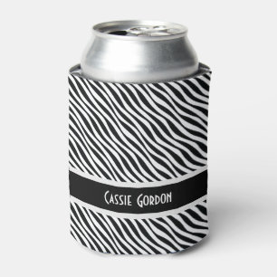 Personalized, Black & White Diagonal Waves Pattern Can Cooler