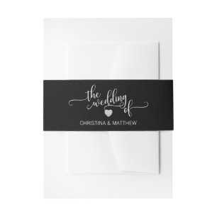 Personalized Black White Diamond Heart Wedding Invitation Belly Band