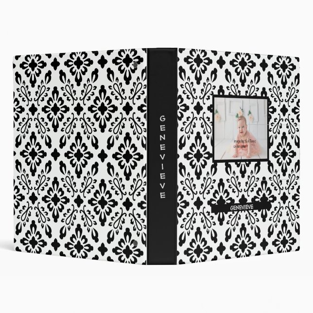 Personalized Black & White Diamond Pattern Binder (Background)