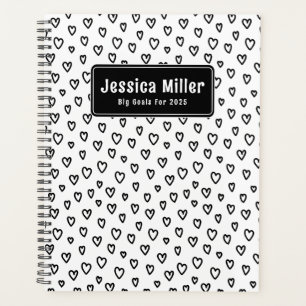 Personalized Black & White Doodle Pattern Heart Planner