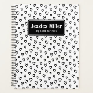 Personalized Black & White Doodle Pattern Heart  Planner