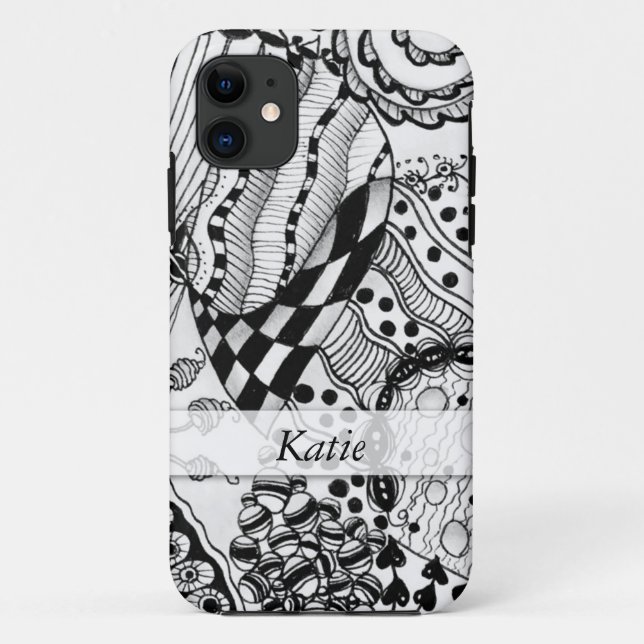 Personalized Black & White Doodled, Tangle ZIA, 04 Case-Mate iPhone Case (Back)