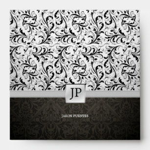 Personalized Black / White Elegant Damask Envelope