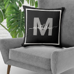 Personalized Black White Family Name Monogram Throw Pillow<br><div class="desc">Personalized Black and White Initial Family Name Monogram Throw Pillow. This chic monogram pillow combines a modern minimalist, clean, and simple style with a sophisticated yet trendy vibe, making it a versatile accent piece. Has a simple chunky white frame around the monogram for an elegant touch. Featuring a bold grey...</div>