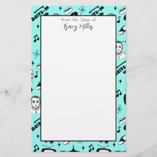 Personalized Black, White Fifties Style Retro   Stationery