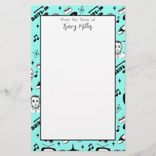 Personalized Black, White Fifties Style Retro   Stationery