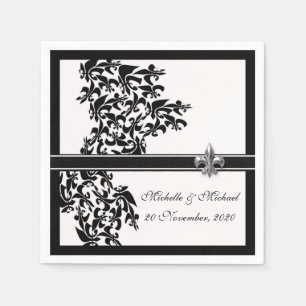 Personalized Black White Fleur de Lis Damask Style Napkin
