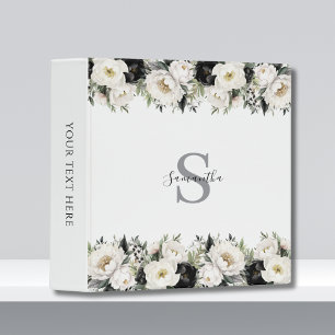 Personalized Black White Floral Binder