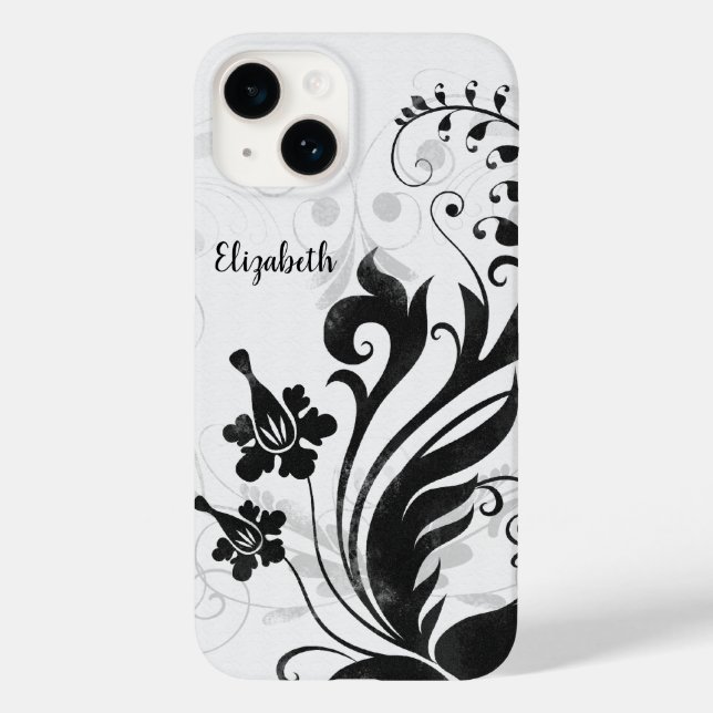 Personalized Black White Floral Case-Mate iPhone Case (Back)