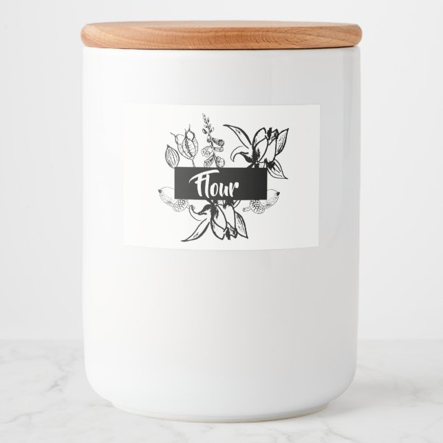Personalized Black & White Floral Food Canister Food Label (Front)