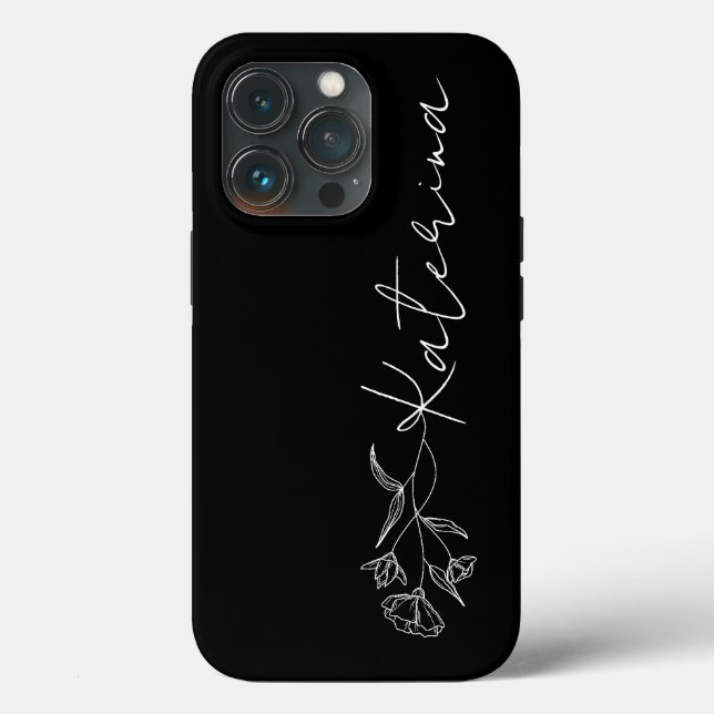 Personalized Black & White Floral Name   Case-Mate iPhone Case (Back)