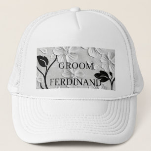 Personalized Black & White Florals GROOM Cap