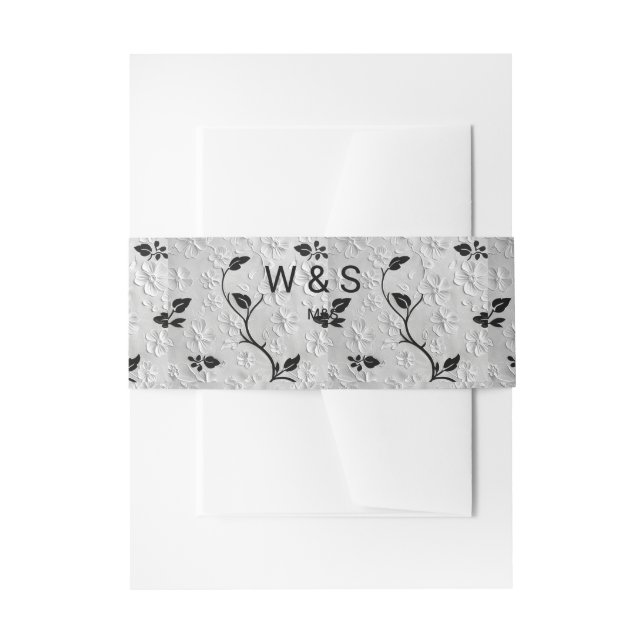 Personalized Black & White Florals  Invitation Belly Band (Front Example)