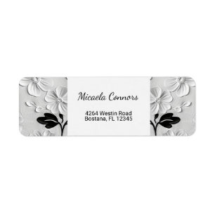 Personalized Black & White Florals Return Address 