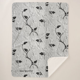 Personalized Black & White Florals Sherpa Blanket
