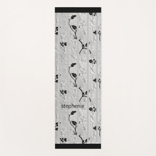 Personalized Black & White Florals Yoga Mat