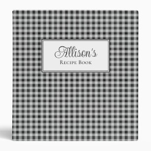Personalized Black White Gingham Farmhouse Recipe Binder