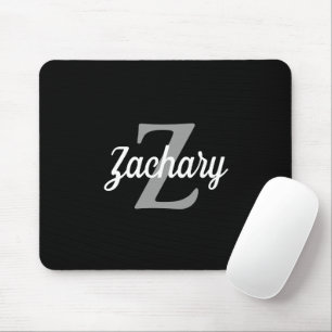 Personalized Black White Grey Retro Monogram Mouse Pad