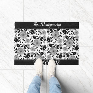 Personalized Black White Grey Shabby Chic Design Doormat