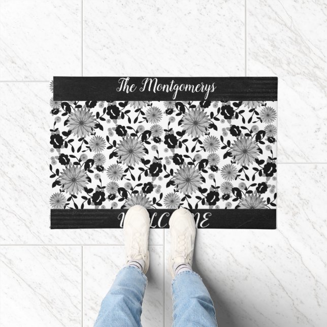 Personalized Black White Grey Shabby Chic Design Doormat (Indoor)