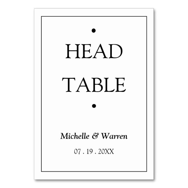 Personalized Black & White Head Table Number (Front)