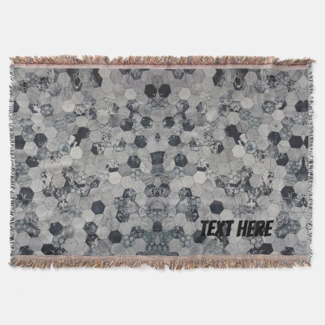 Personalized Black & White Hexagon Gradient Throw Blanket (Front)