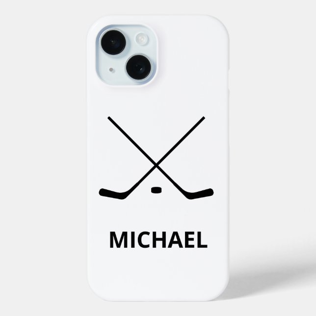 Personalized black white Hockey Sticks and Puck    Case-Mate iPhone Case (Back)