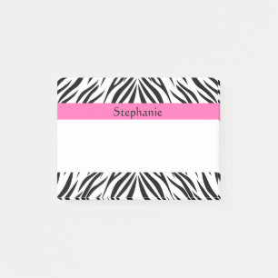 Personalized Black, White, Hot Pink Zebra Print Post-it Notes