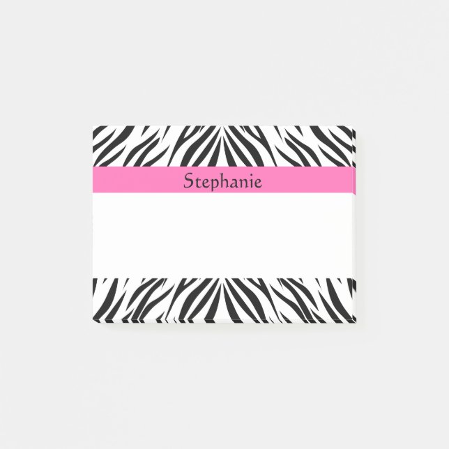 Personalized Black, White, Hot Pink Zebra Print Post-it Notes (Front)