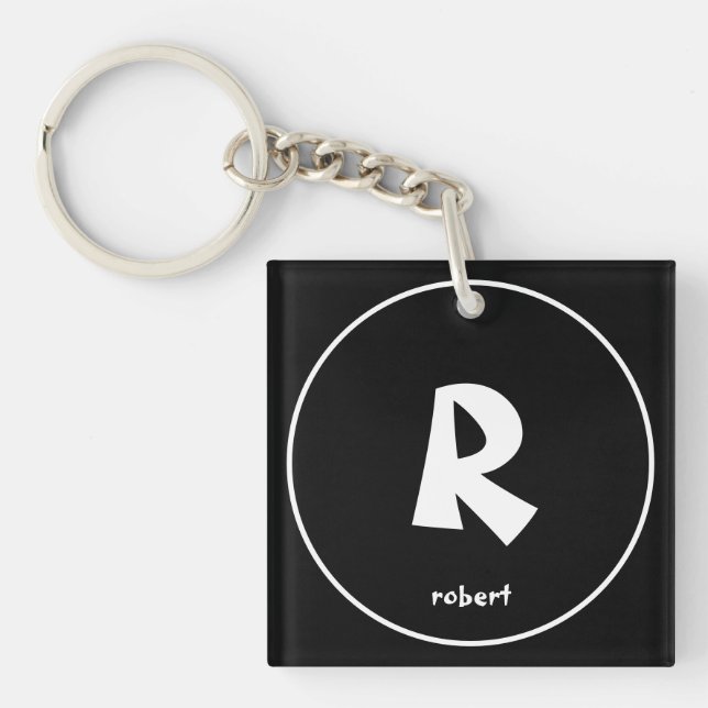 Personalized Black & White Initial Monogam Name Keychain (Front)