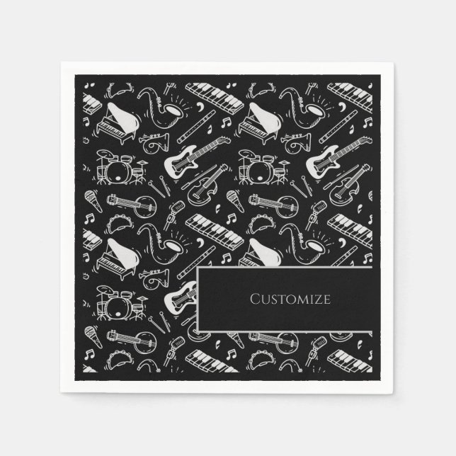 Personalized Black & White Instruments 2 Napkin (Front)