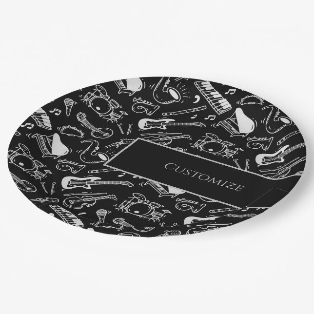 Personalized Black & White Instruments 2 Paper Plate (Angled)