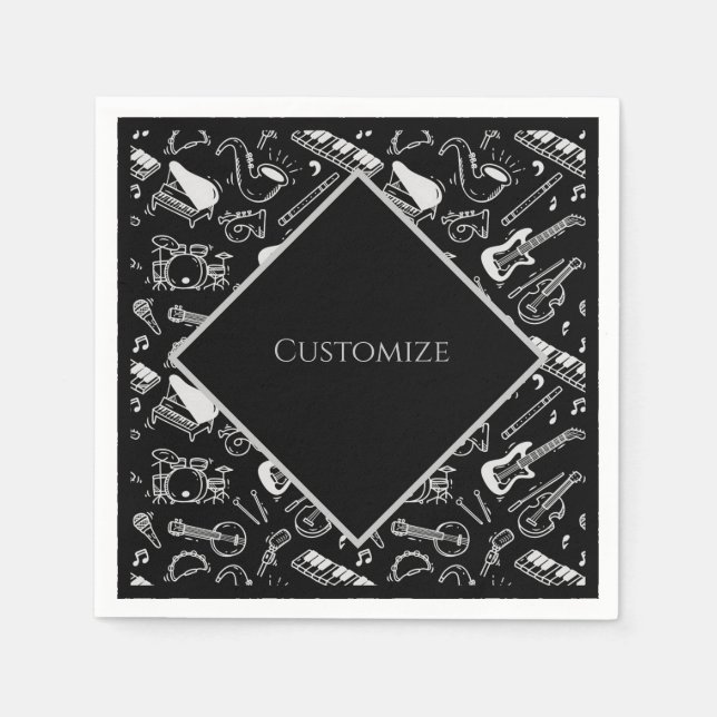 Personalized Black & White Instruments Napkin (Front)