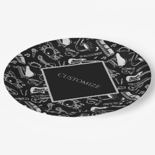 Personalized Black & White Instruments Paper Plate