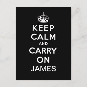 Personalized Black White Keep Calm and Carry On Postcard