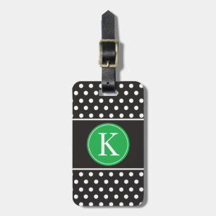 Personalized Black White Kelly Green Polka Dots Luggage Tag