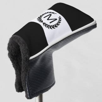Personalized Black & White Laurel Wreath Monogram Golf Head Cover